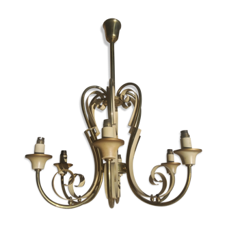 Gilded steel and bronze chandelier circa 1950