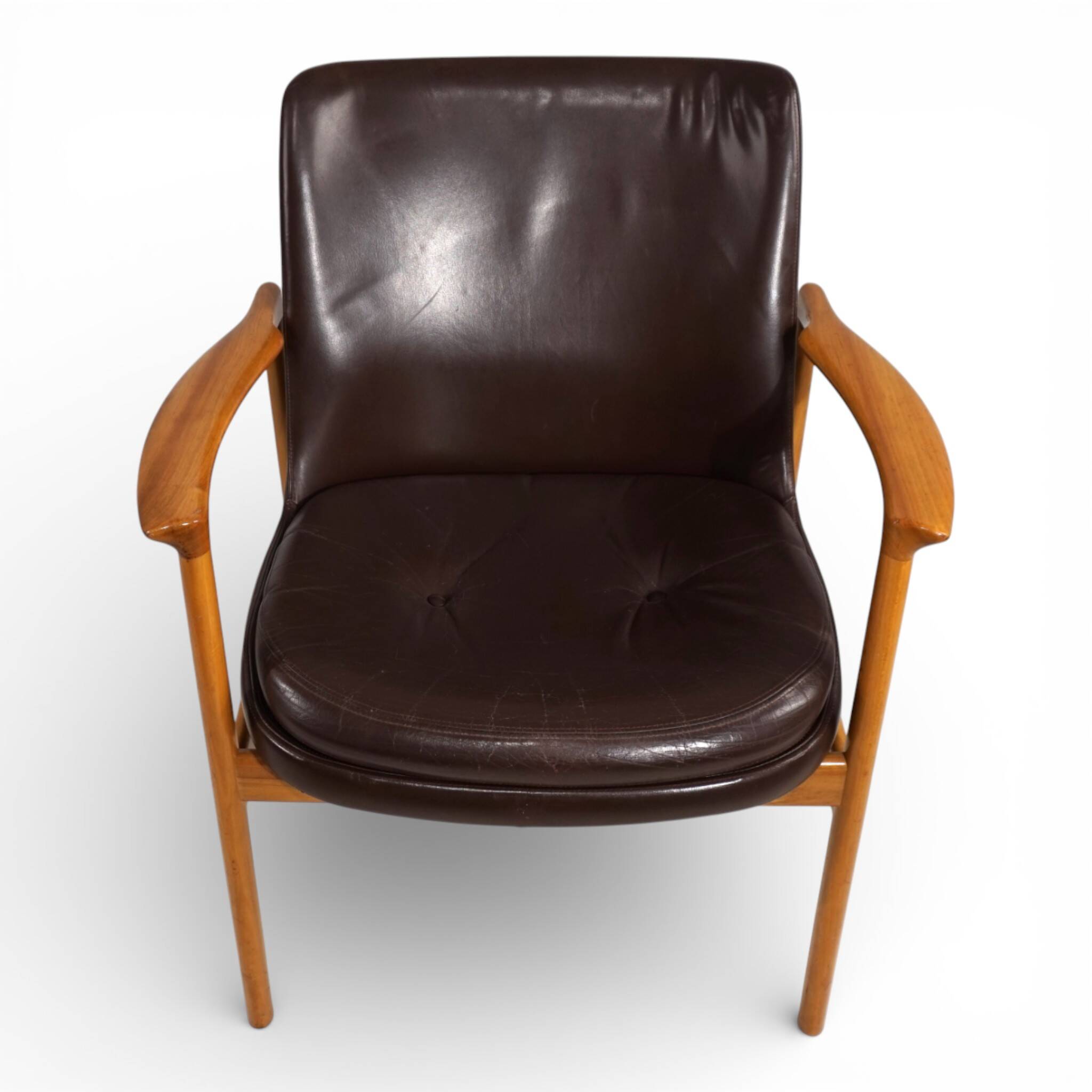 Fröscher leather armchair by Ib Kofod-Larsen, 1960