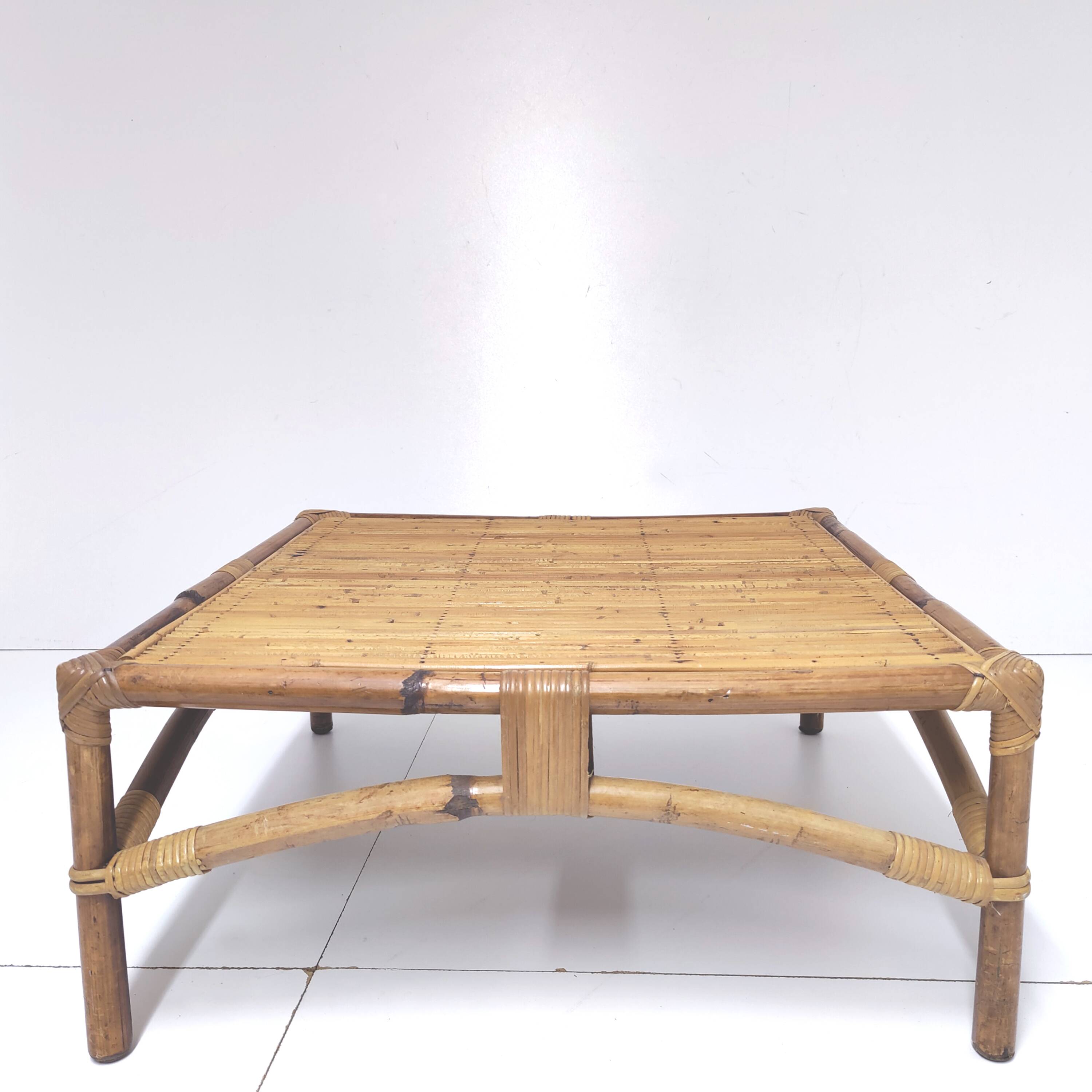 Bamboo rattan coffee table square shape 60s