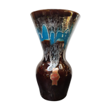 Old vase vallauris fady large model ceramic brown blue drips vintage