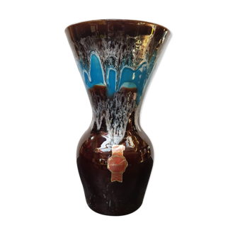 Old vase vallauris fady large model ceramic brown blue drips vintage