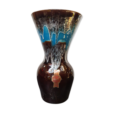 Old vase vallauris fady large model ceramic brown blue drips vintage