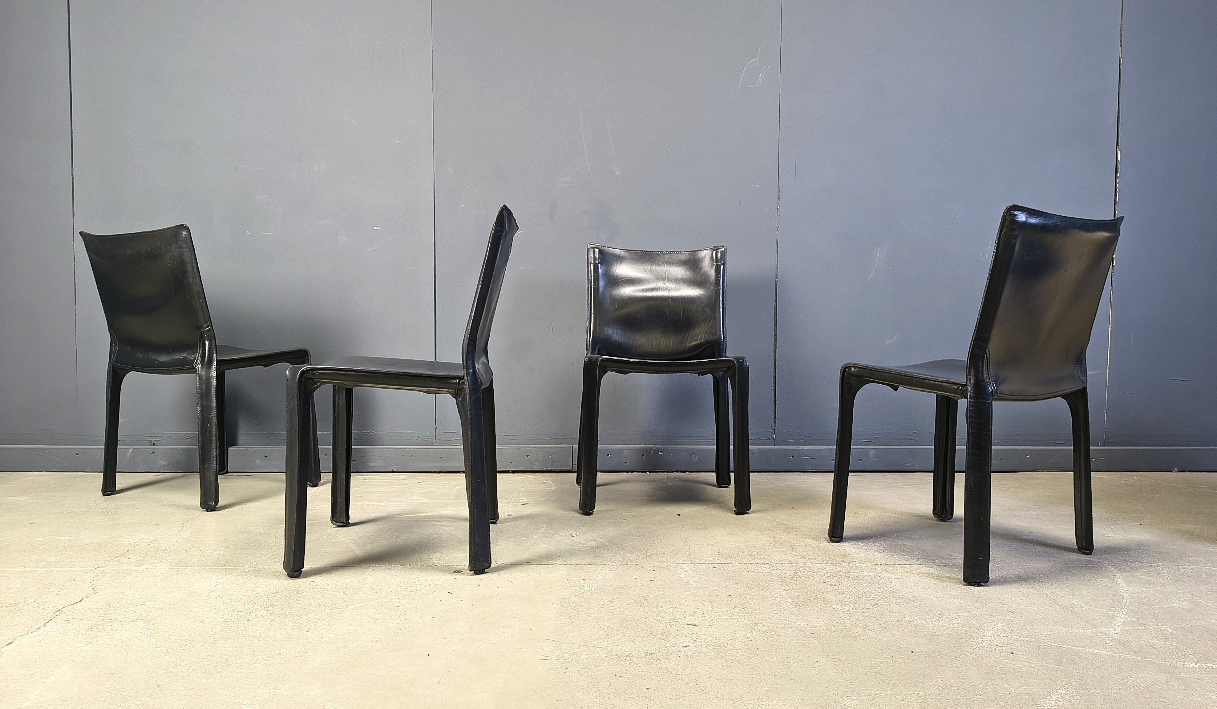 Black leather Mario Bellini Cab dining chairs Italy, 1970s - set of 4