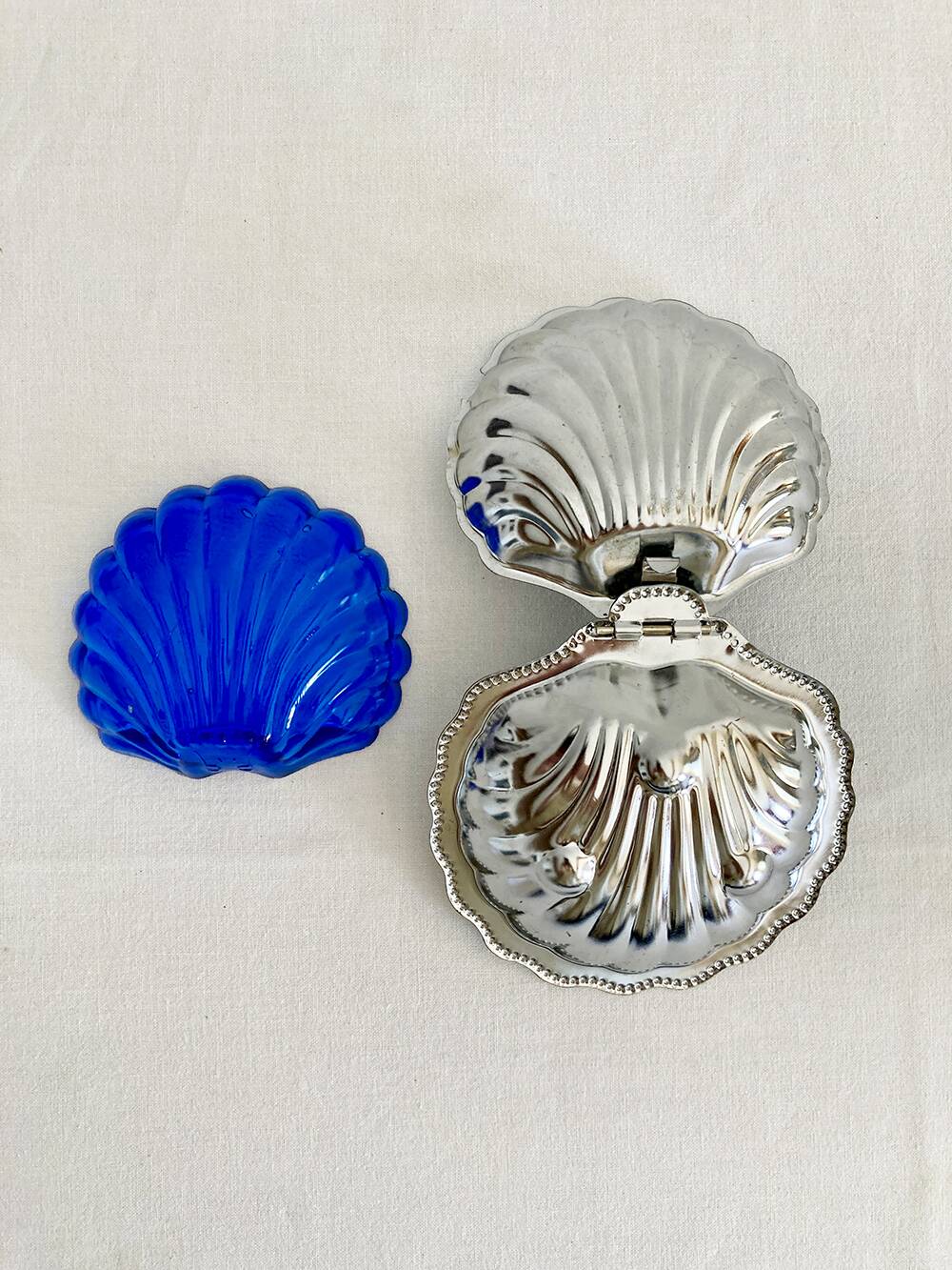 Silver-plated shell butter dish, 1950s