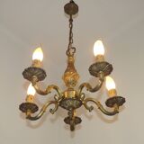 Lustre traditionnel français vintage en bronze à 5 lumières, datant du milieu du siècle dernier 5489