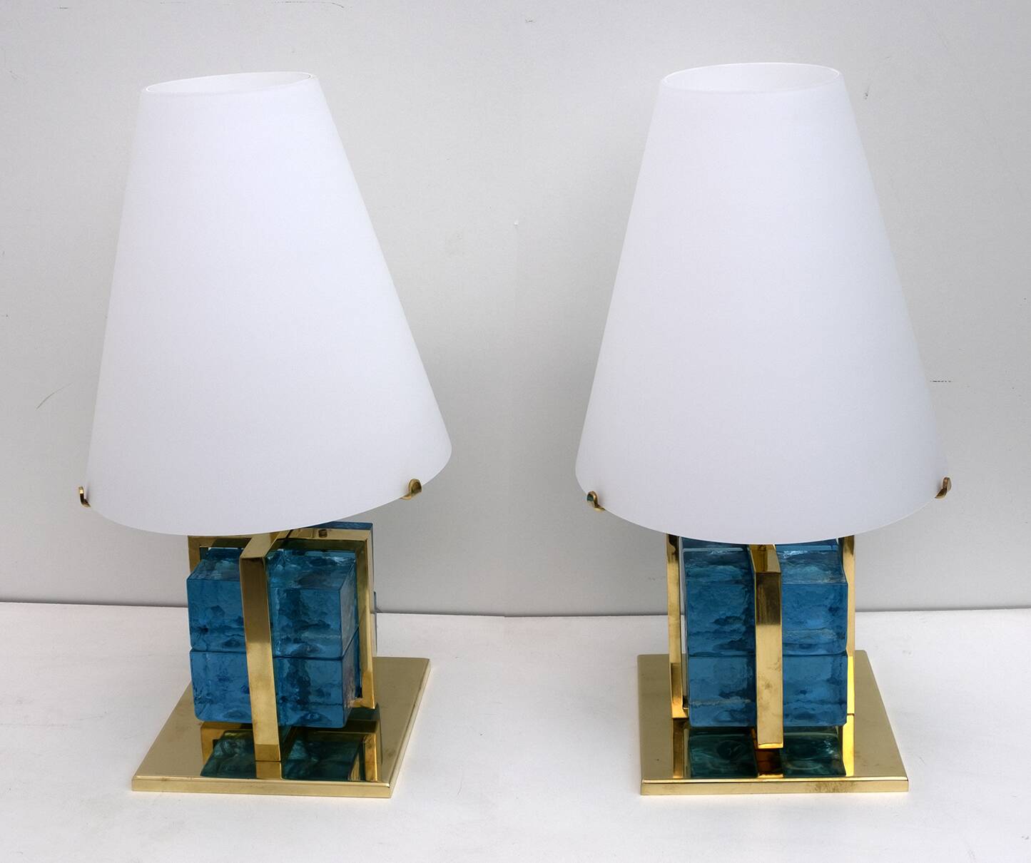 Pair of Contemporary Murano Glass and Brass Table Lamps