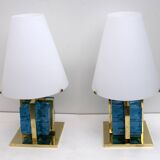 Pair of Contemporary Murano Glass and Brass Table Lamps