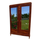 Old wardrobe with marquetry 2 mirror doors