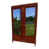 Old wardrobe with marquetry 2 mirror doors