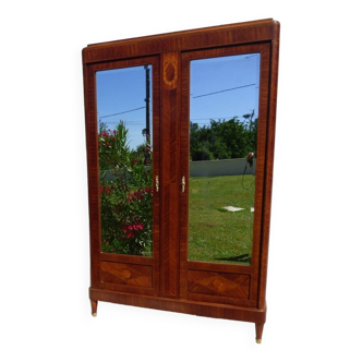 Old wardrobe with marquetry 2 mirror doors