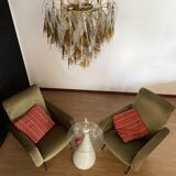 Lustre vintage italien de Murano - Mazzega - 41 "rondini" verre ambré