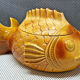 Old tureen yellow fish earthenware Sarreguemines France Slip