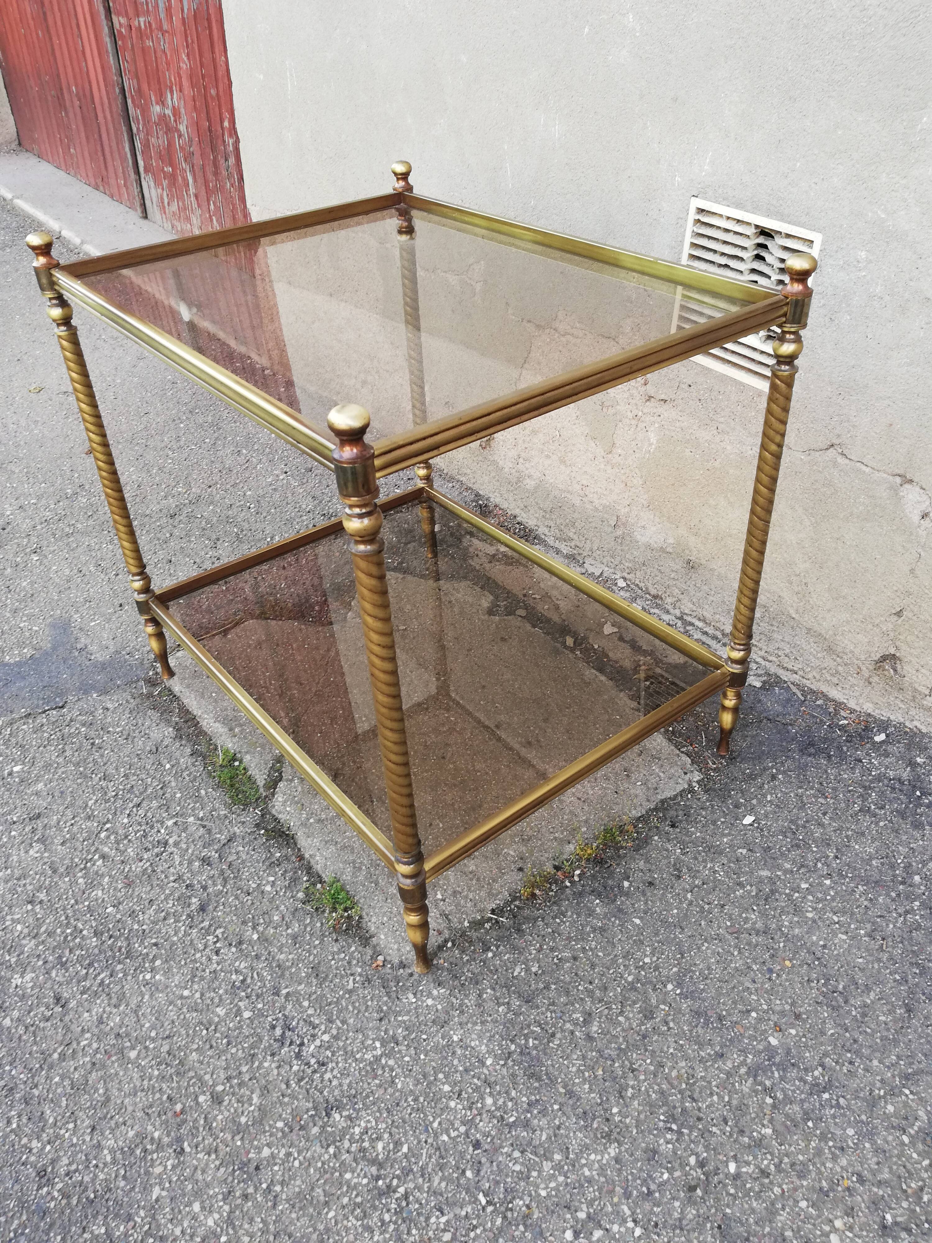 Vintage brass side table and 2 smoked glass trays