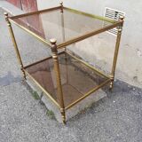 Vintage brass side table and 2 smoked glass trays