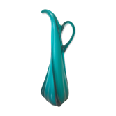 Vase carafe bleu paon opaline soufflée