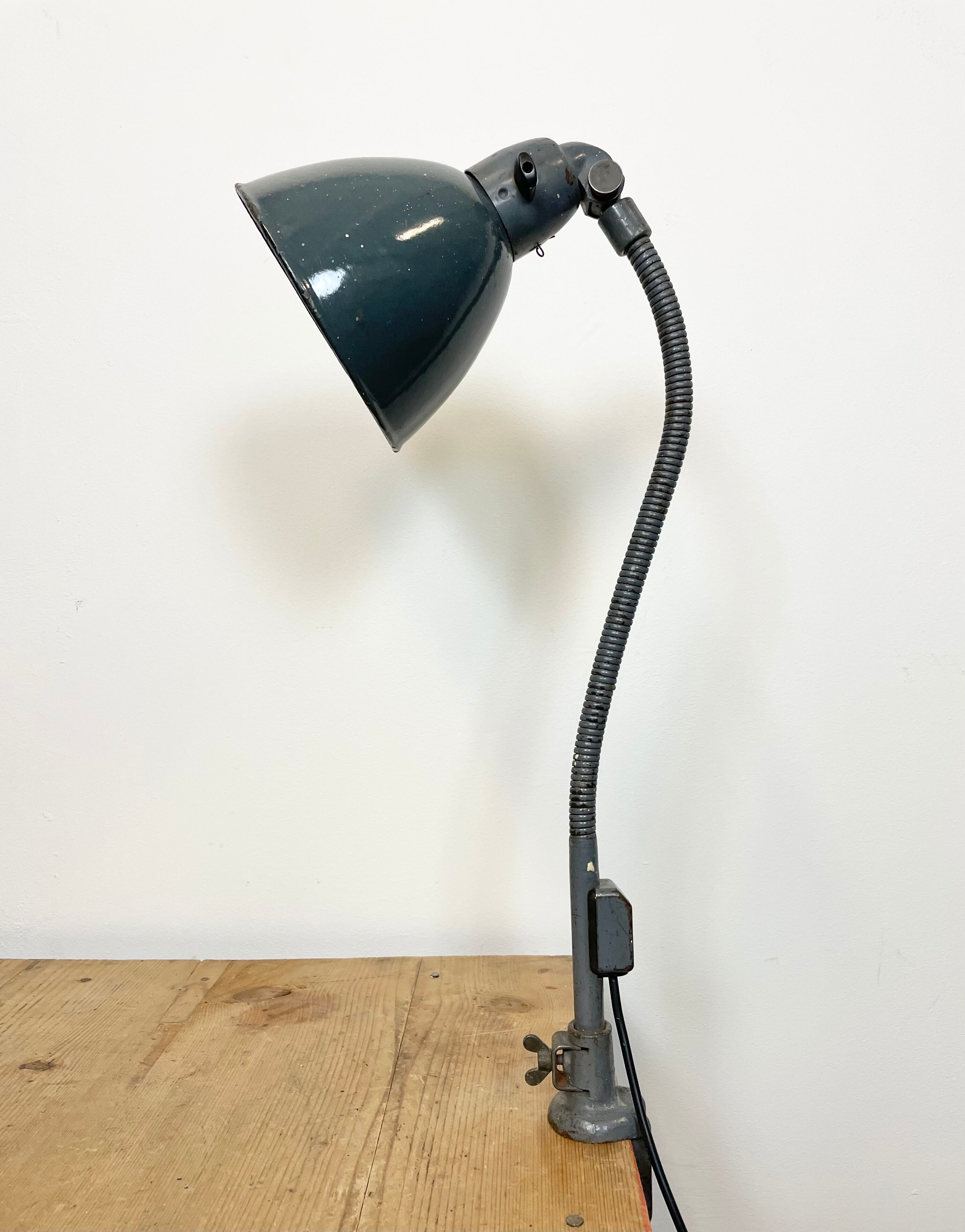 Industrial Grey Enamel Gooseneck Desk Lamp from Siemens, 1950s