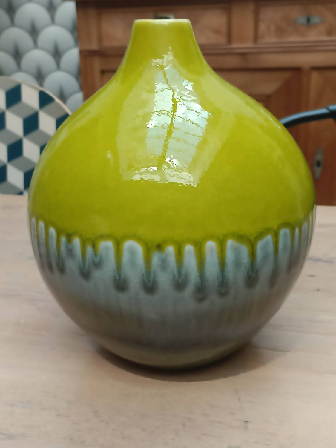 Green ceramic vase with stamp