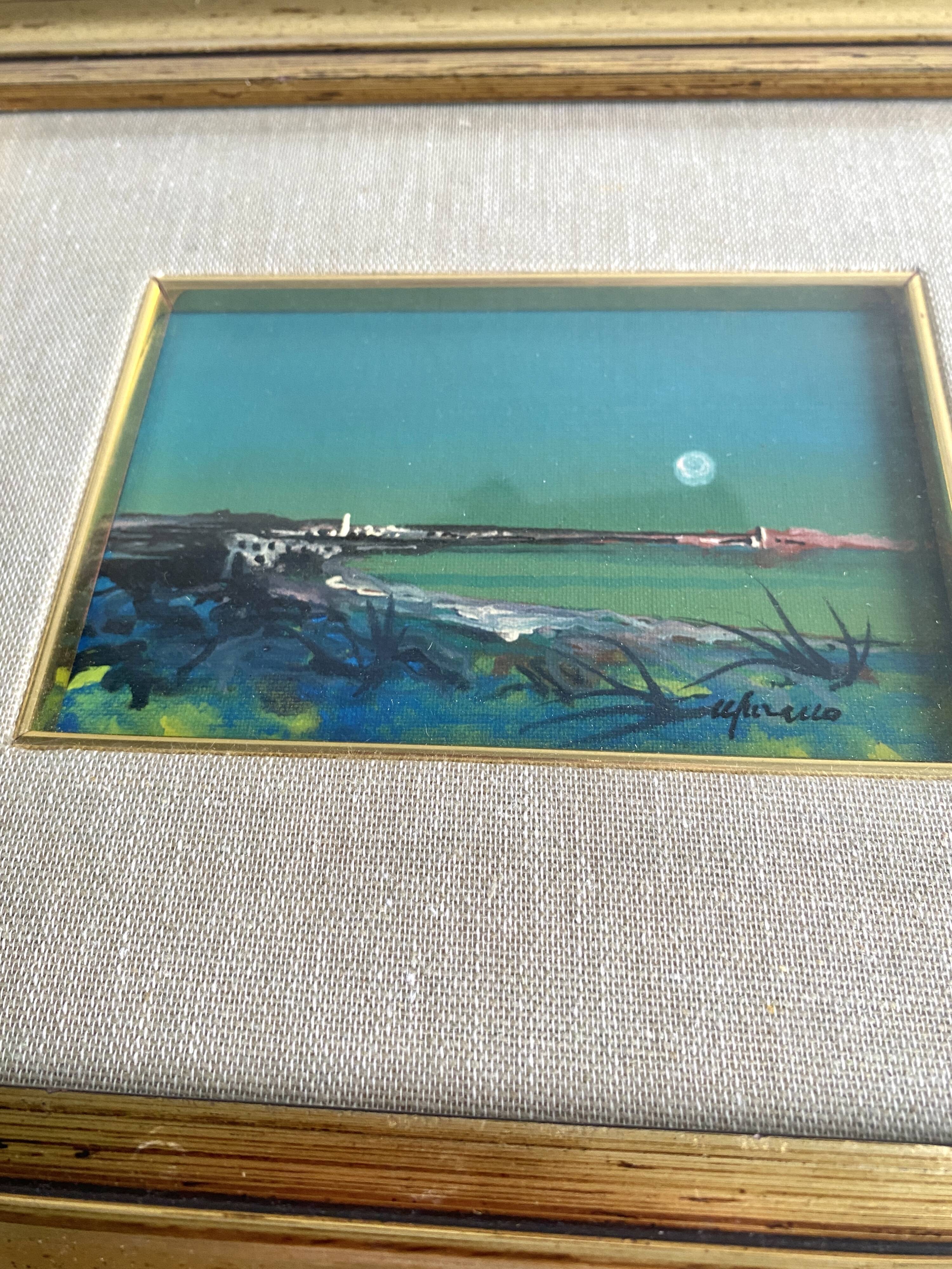 Huile 1990 sous verre cadre bois