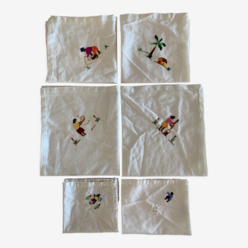 Set 6 vintage towels embroidery