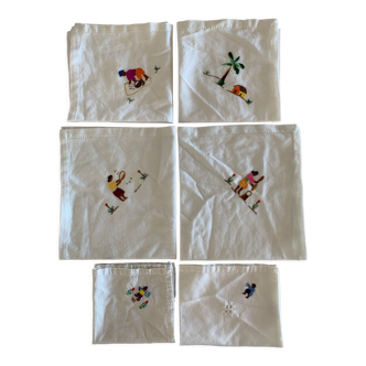 Set 6 vintage towels embroidery
