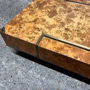 designer coffee table in elm burl with integrated drawers, Roche Bobois 1970