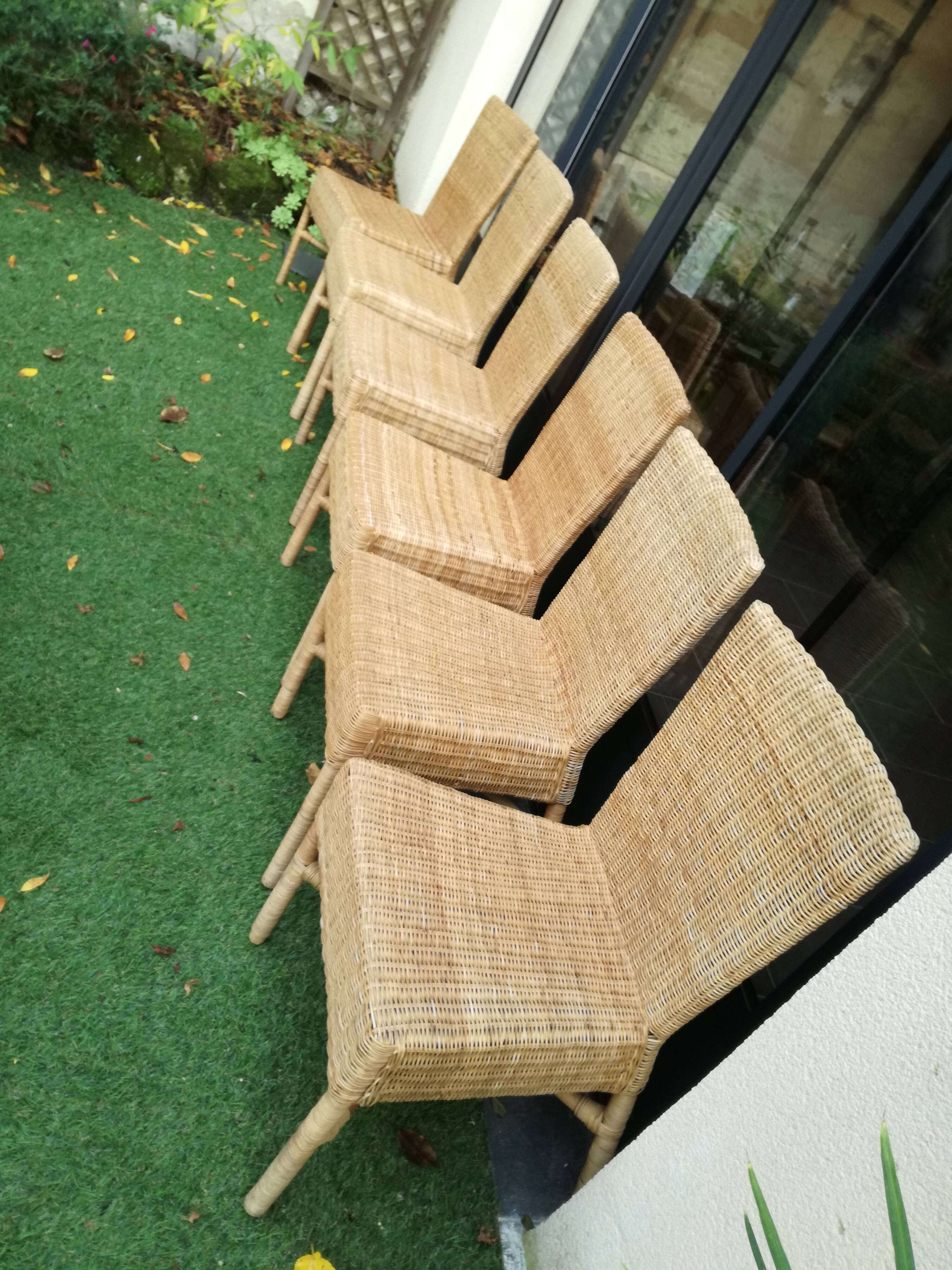 6 chaises vintage en bambou et osier 70's