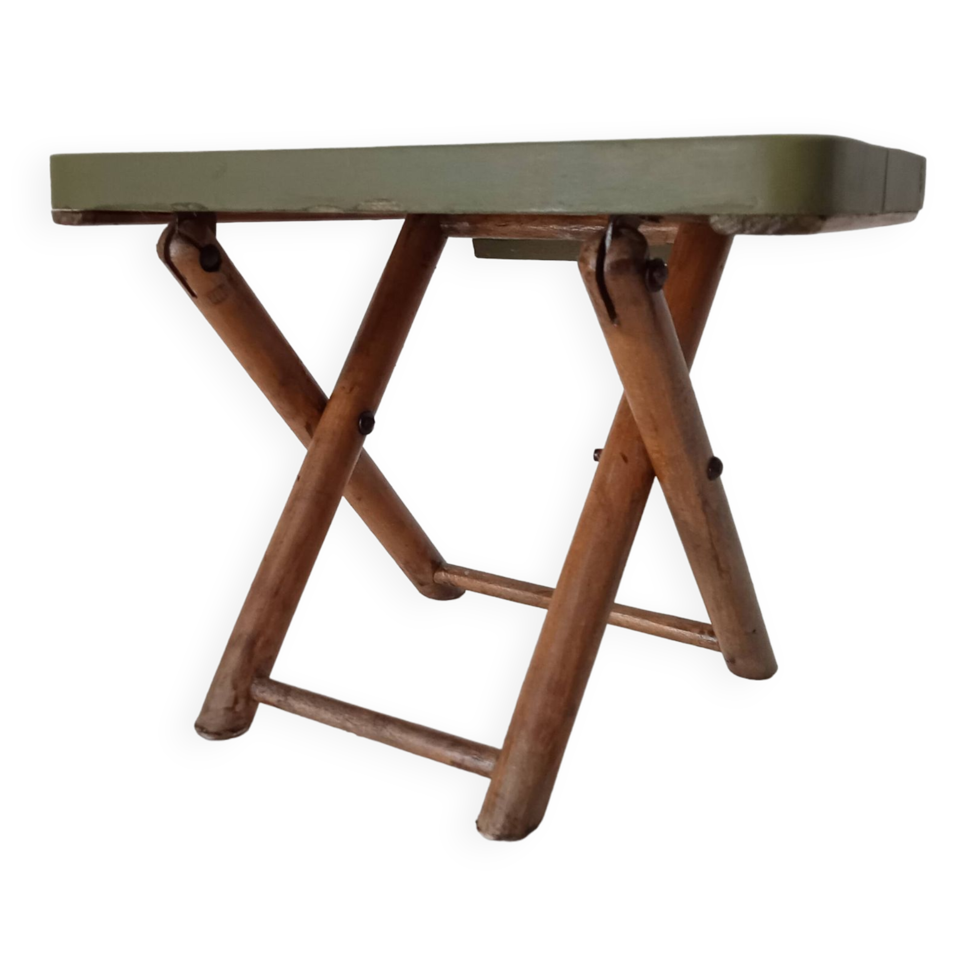 Vintage folding stool in wood and bamboo