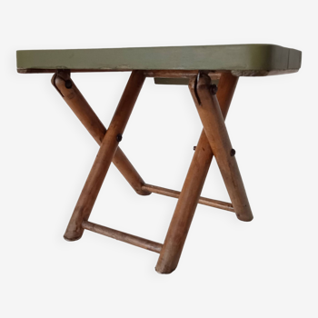 Tabouret pliant vintage en bois et bambou