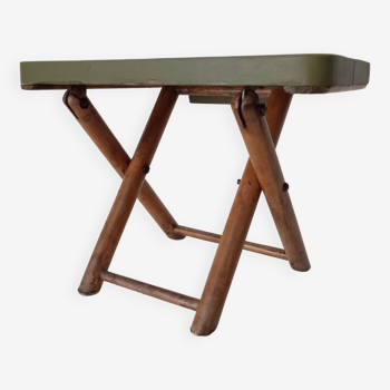 Vintage folding stool in wood and bamboo