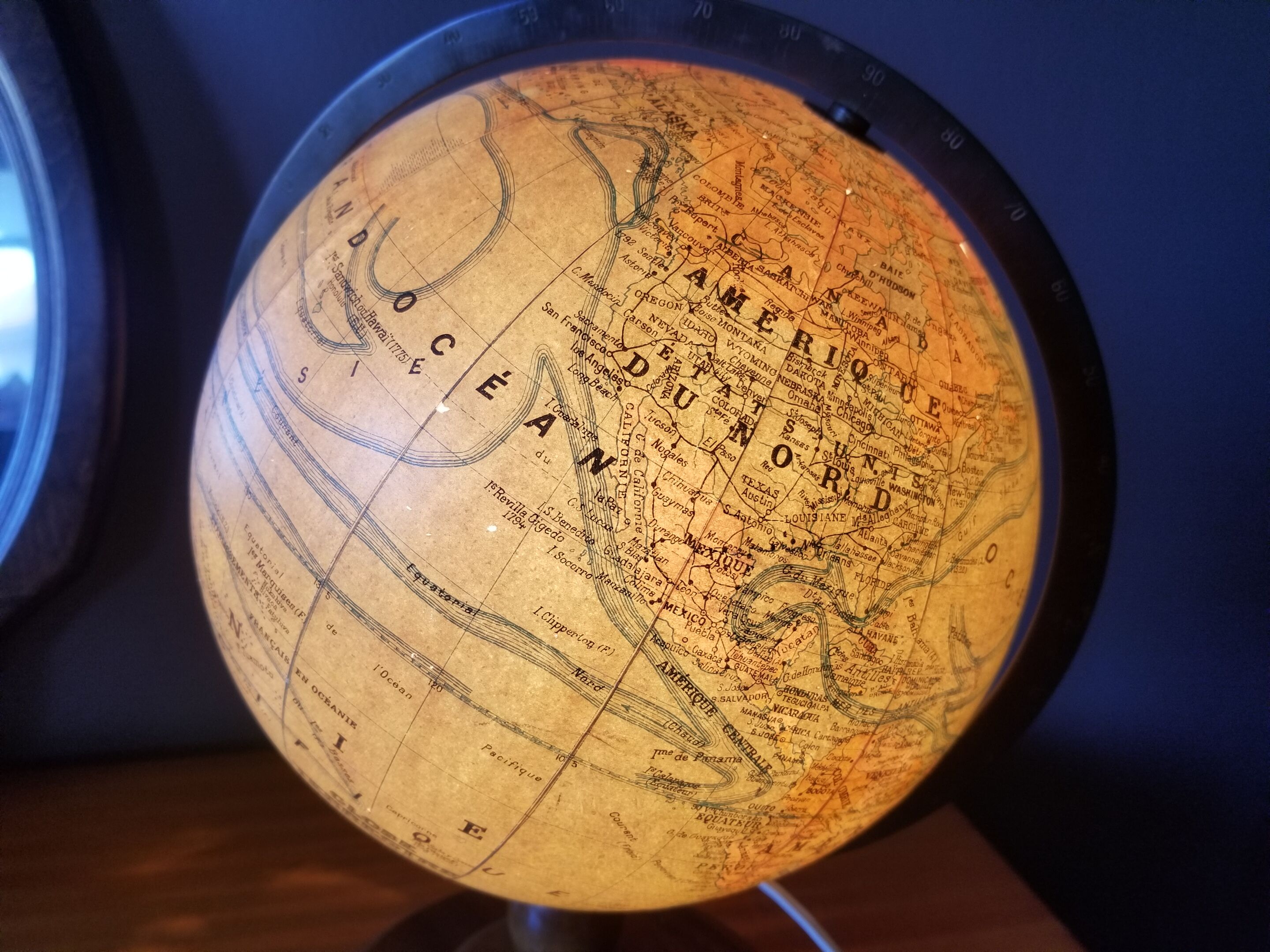 Ancient Light Earth Globe by Girard, Barrère and Thomas