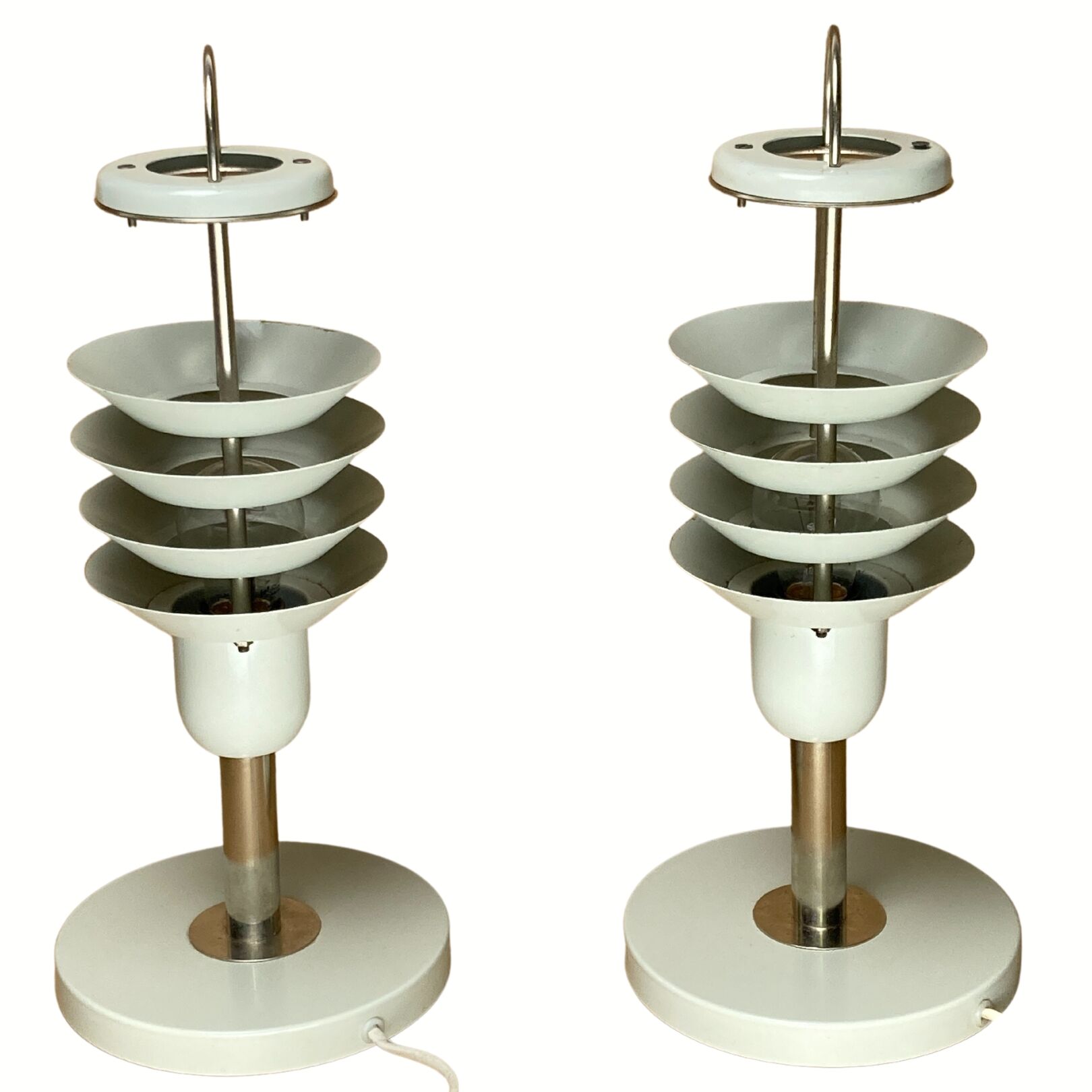 Pair danish scandinavian space age architectural table lamps
