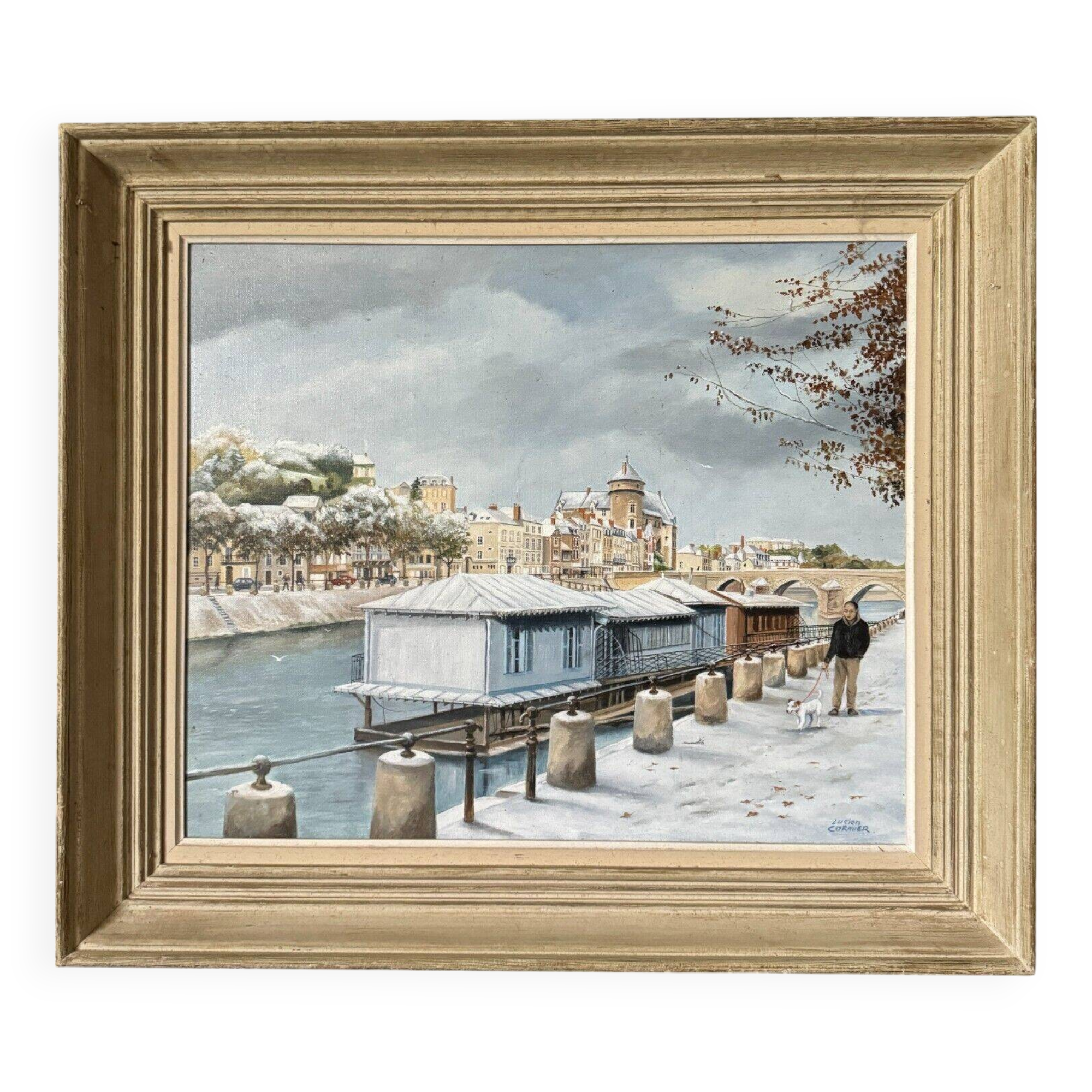 Oil on canvas by Lucien Cormier The Washhouse Boats Nantes 2009