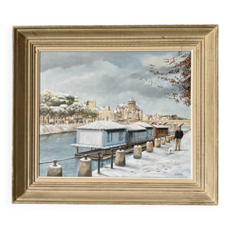 Oil on canvas by Lucien Cormier The Washhouse Boats Nantes 2009