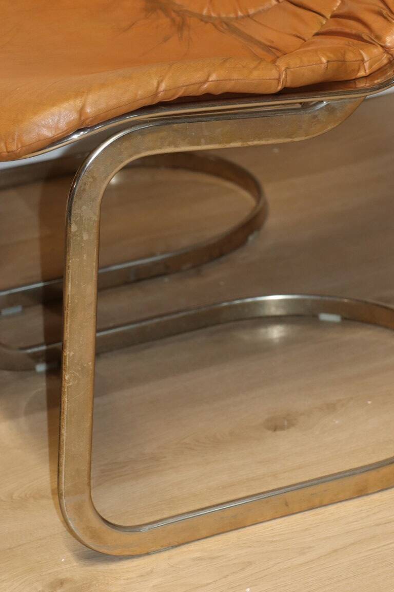 Series of 6 vintage Cidue Italy chairs in leather and metal, 1970s