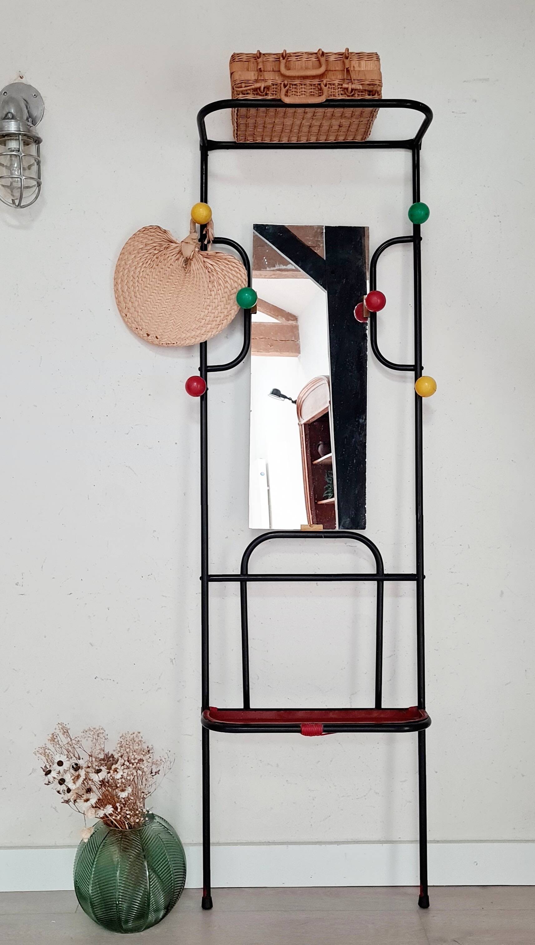 Cloakroom metal coat rack with balls from the 60s