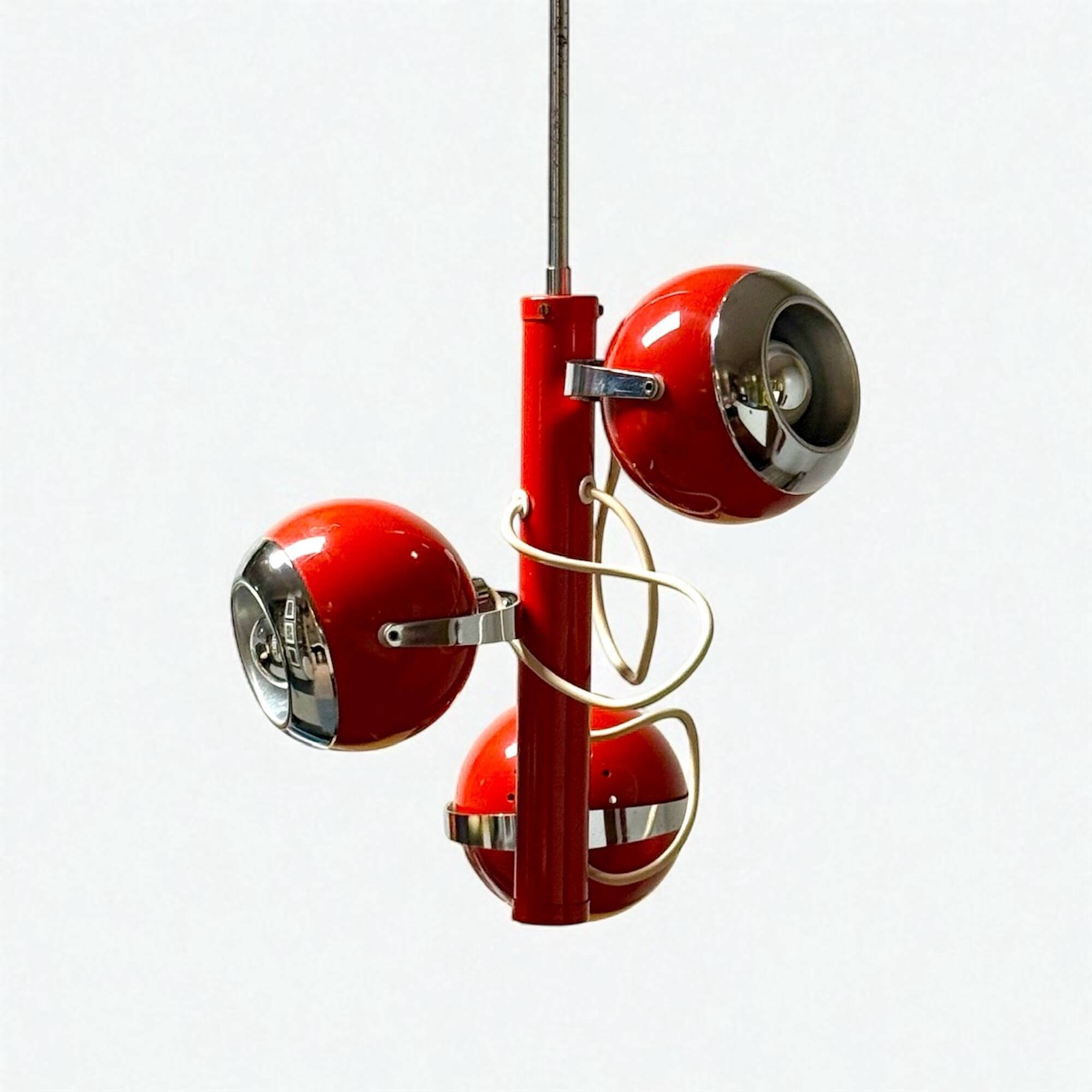 Red Eyeball Pendant Lamp, Chrome Finish – 1970s Futurist Design