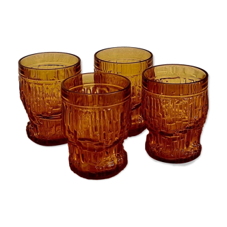 Lot de 4 verres à eau ambré vintage