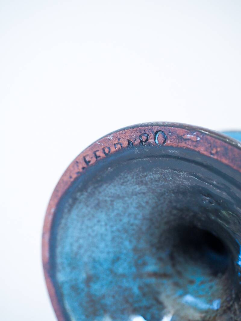 Vintage Vallauris candle holder signed Ferraro in glazed ceramic.