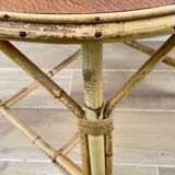 Round coffee table rattan and oak vintage