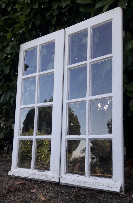 Oak window H96,8xL80,5cm old small tiles