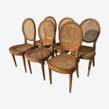 Set of 6 canned chairs Louis XI