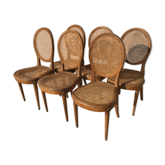 Set of 6 canned chairs Louis XI