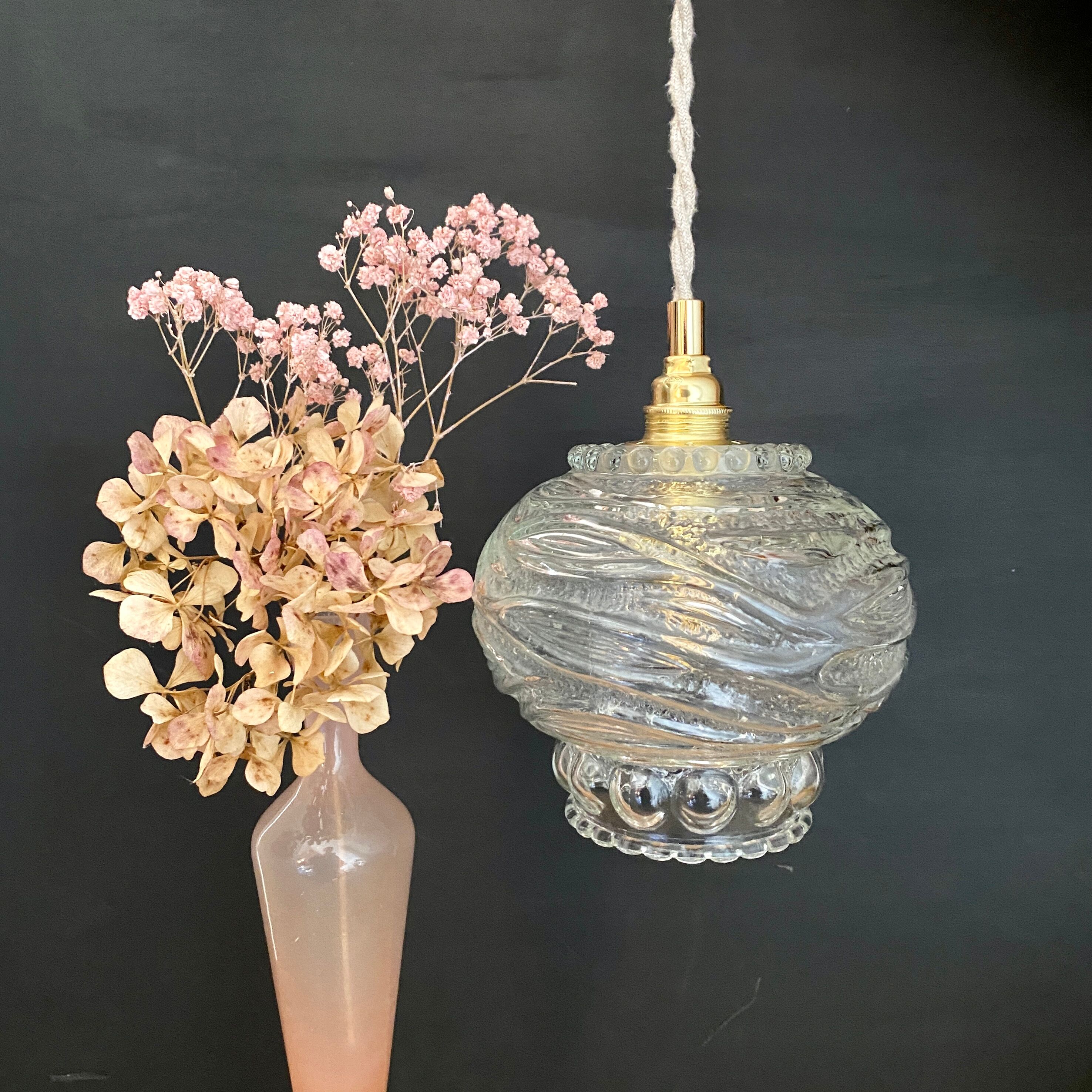 Vintage molded glass globe pendant light