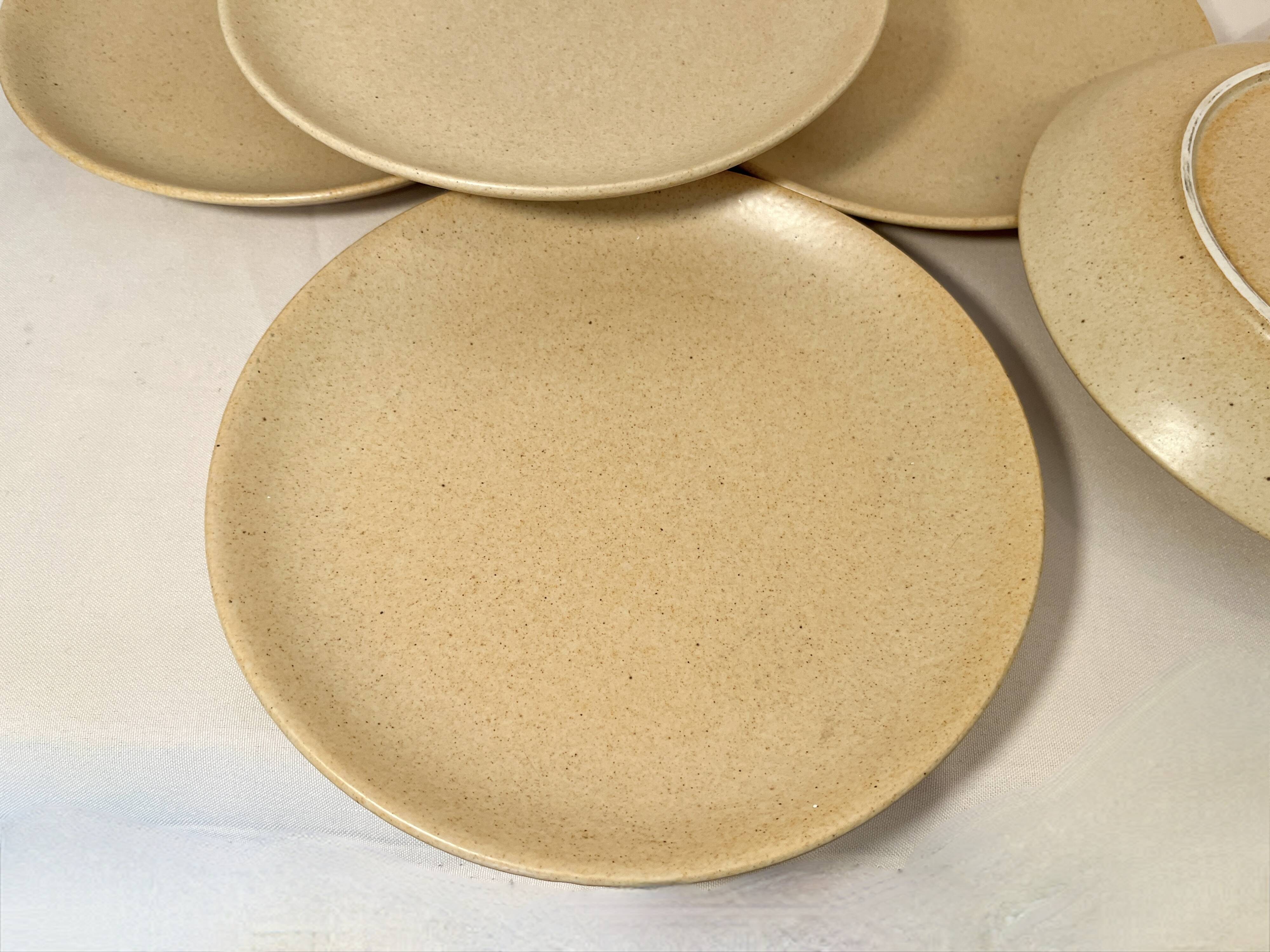 6 large vintage flat plates in beige stoneware Granit 1960s chic country
