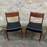 Vintage Scandinavian chairs in wood and leatherette restored