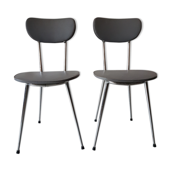 Paire de chaise vintage en métal et gris