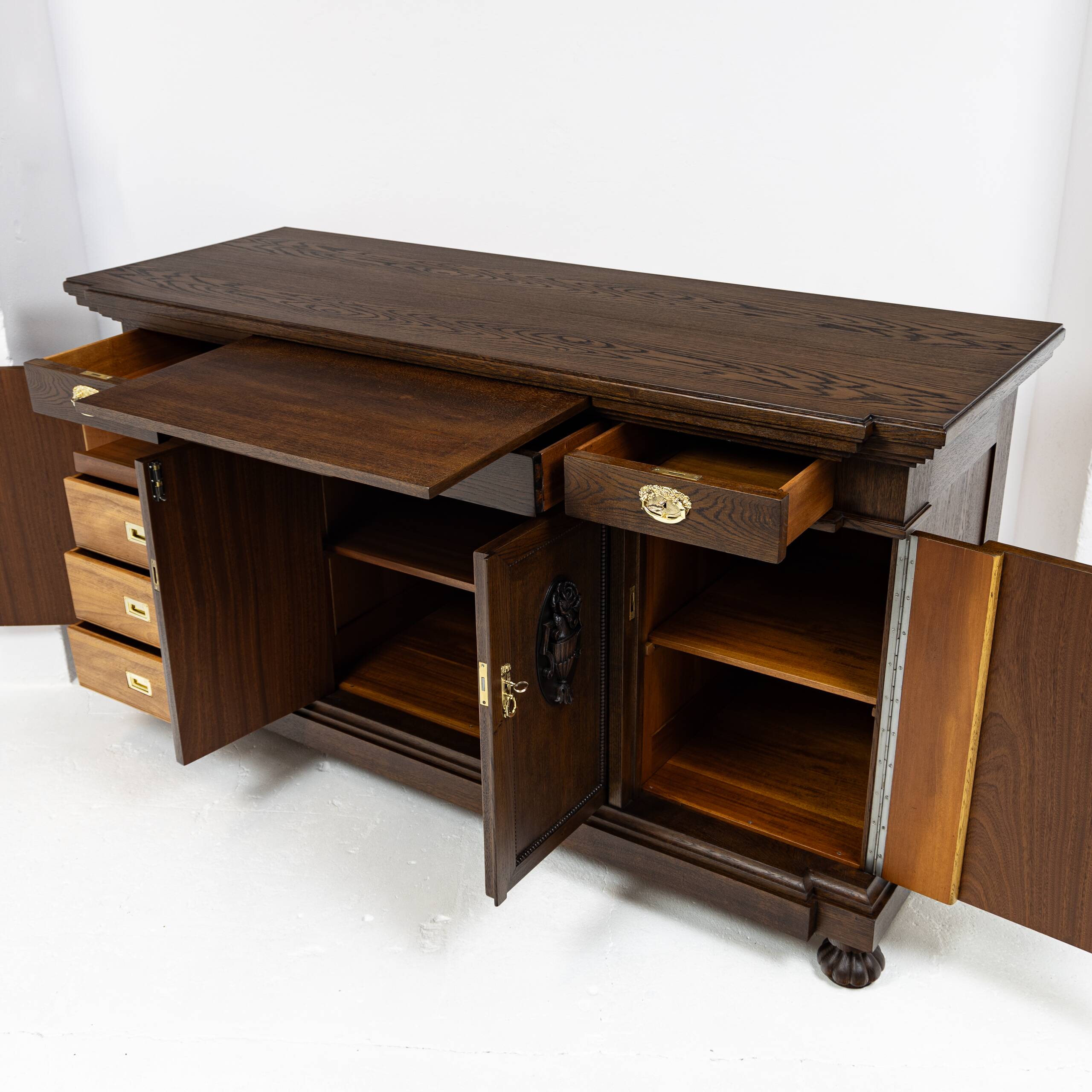 Large buffet with 4 doors in oak and mahogany - early 20th century