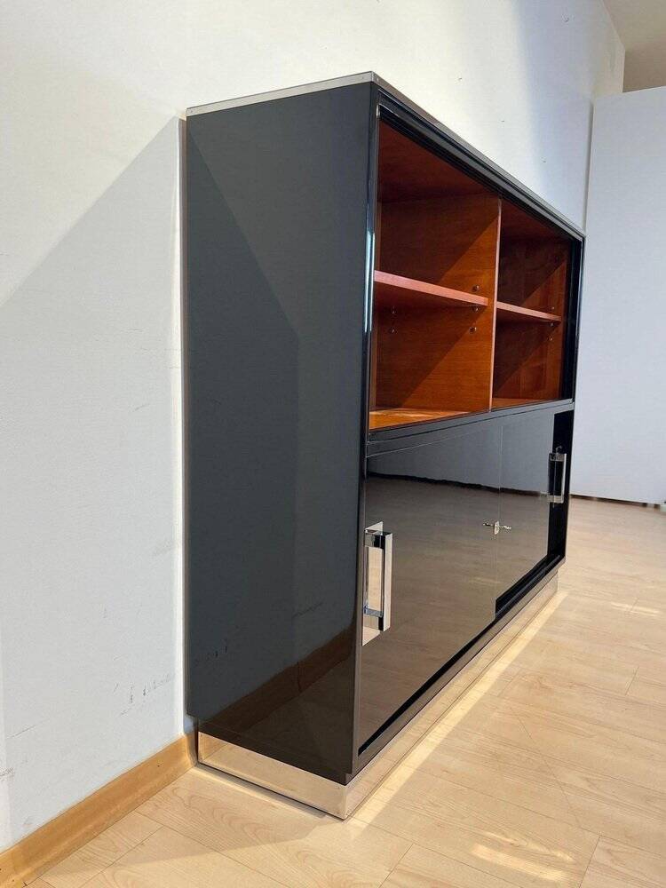 Vintage Bauhaus Office Cabinet in Black Lacquer and Mahogany, 1930