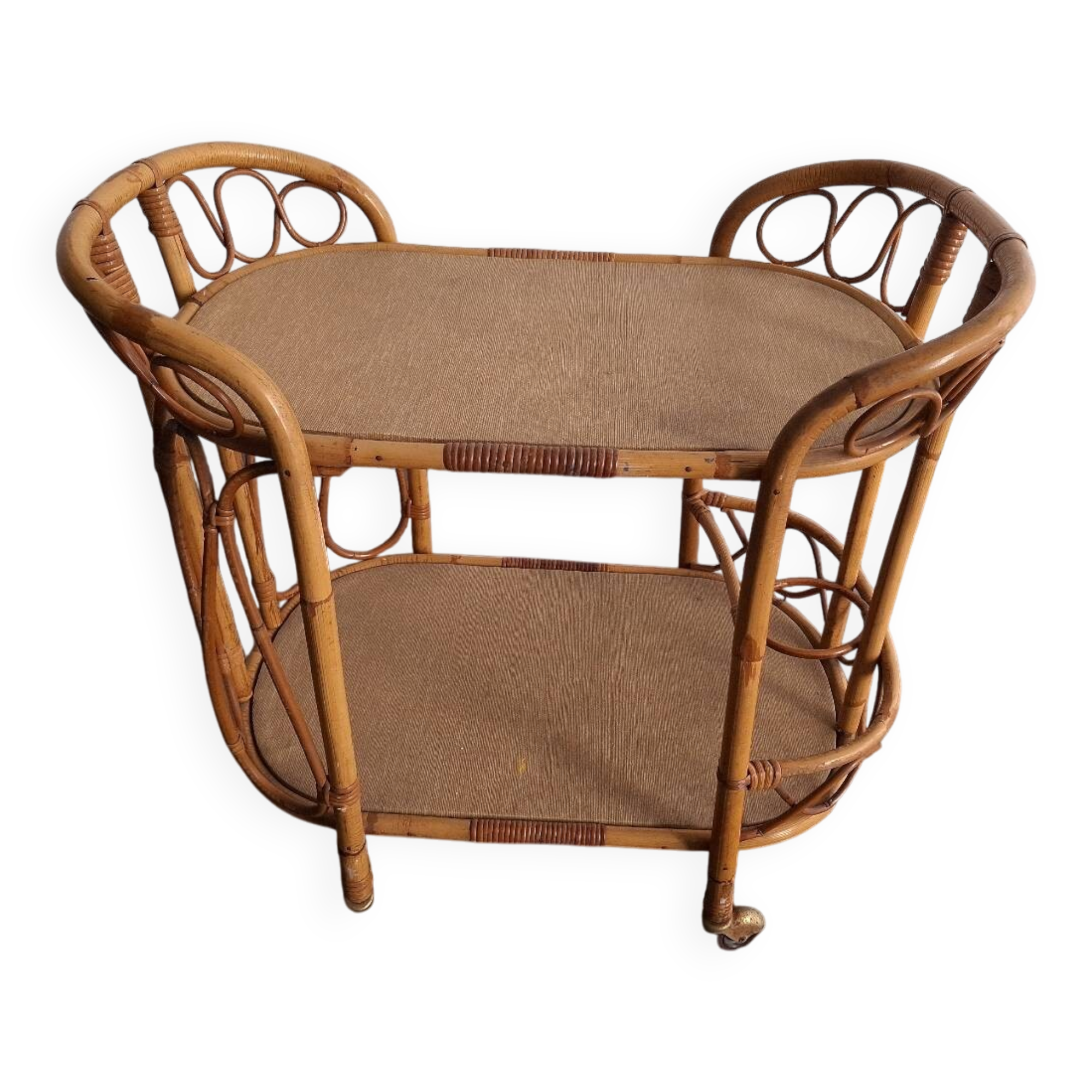 Vintage rattan serving trolley