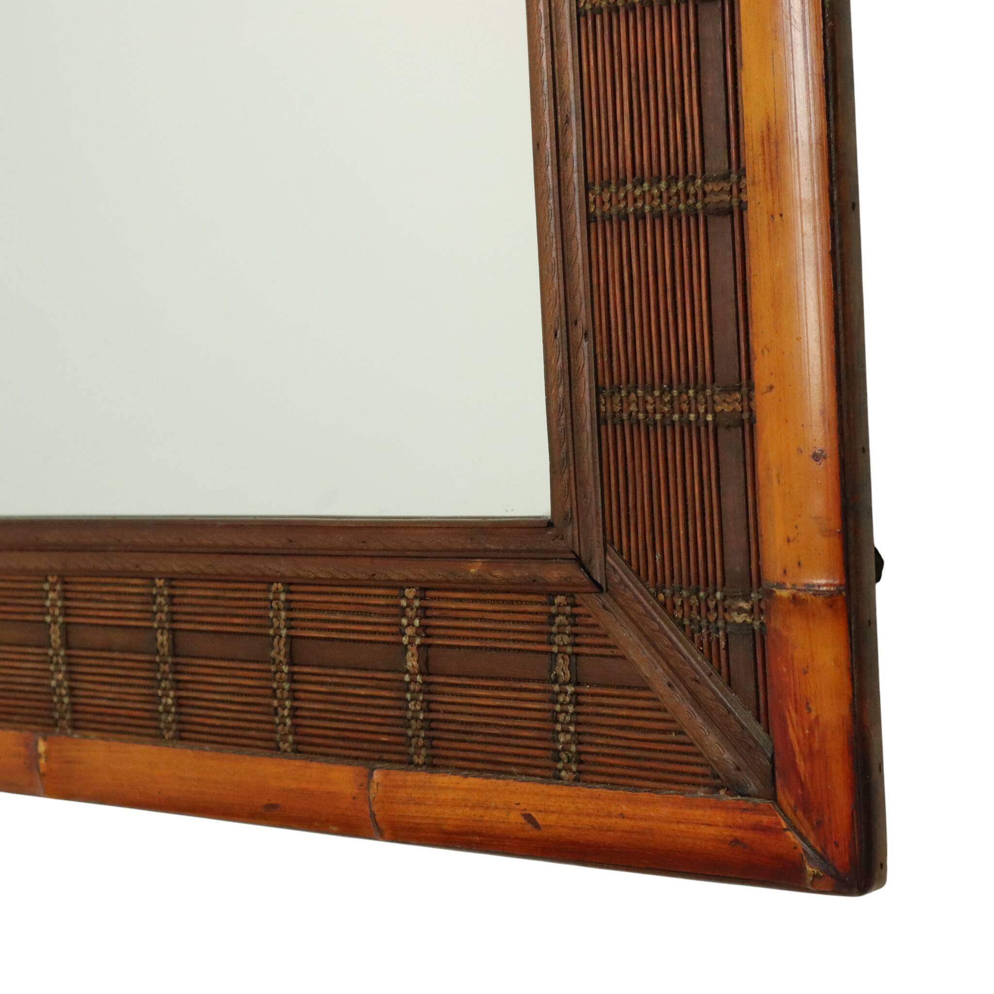 Vintage Square Bamboo and Rattan Mirror Boho 70cm